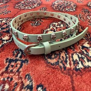 Skull Encrusted Light Green Skinny Belt UNUSED Medium 1/2 x 38 inches